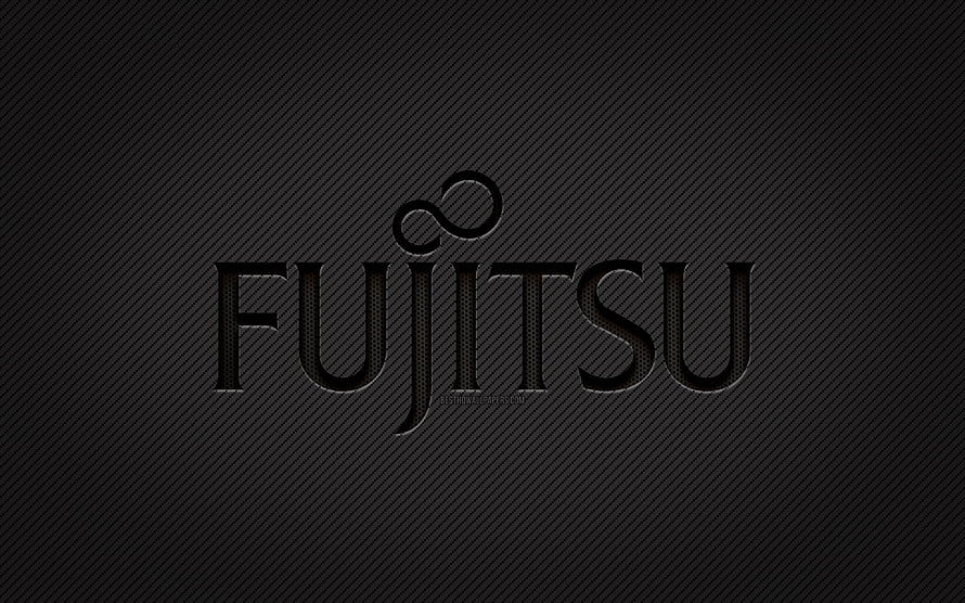 Fujitsu Logo on Dark Carbon Fiber Texture Background HD wallpaper