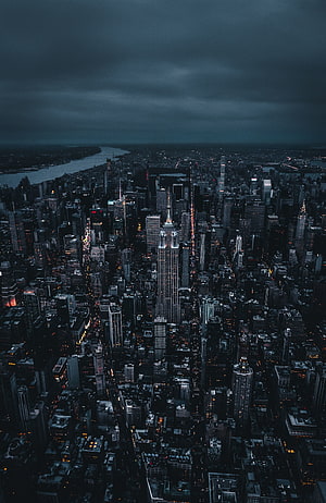 Aerial View of New York City Skyline at Night with Empire State Building HD phone wallpaper