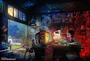 Retro Gaming Bedroom with Vintage Consoles, Arcade Posters, and Nostalgic 90s Pop Culture Decor HD wallpaper