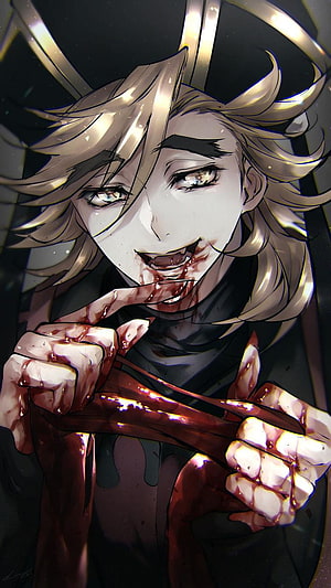 Anime Vampire Character With Blood Stained Hands And Mouth HD phone wallpaper