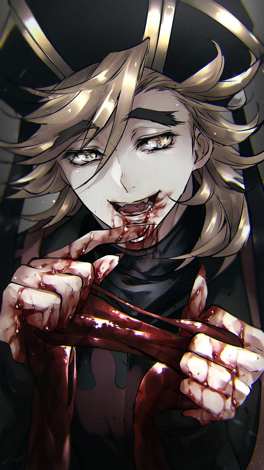 Anime Vampire Character With Blood Stained Hands And Mouth HD phone wallpaper