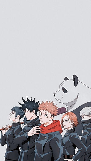 Jujutsu Kaisen Team 25 Group Portrait with Panda and Dark Uniforms HD phone wallpaper