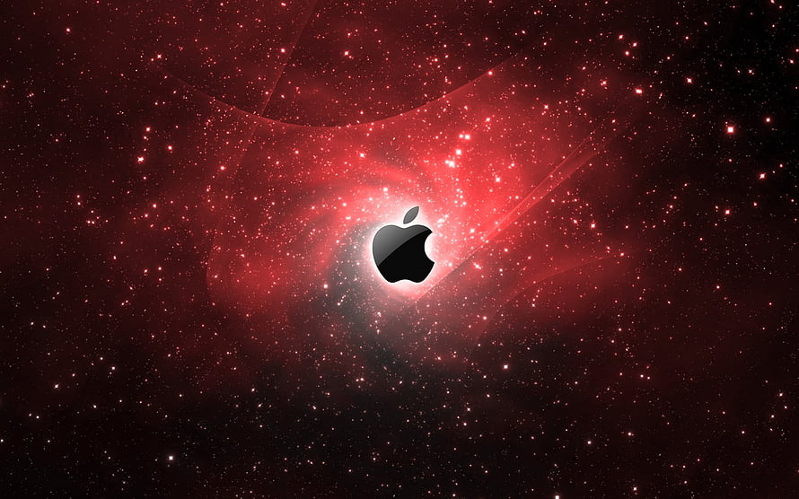 Apple Logo Centered in a Red Cosmic Galaxy Nebula Starfield HD wallpaper
