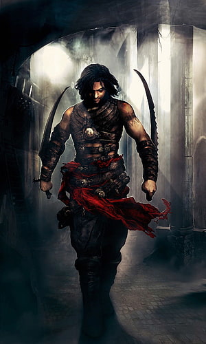 Prince of Persia Warrior Within Concept Art Featuring the Warrior in a Misty Stone Corridor HD phone wallpaper