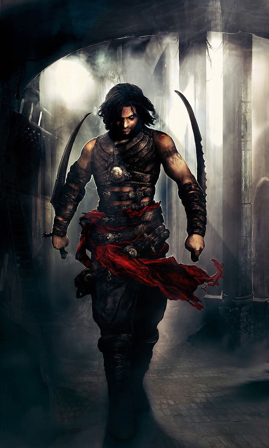 Prince of Persia Warrior Within Concept Art Featuring the Warrior in a Misty Stone Corridor HD phone wallpaper