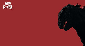 Shin Godzilla Black Silhouette Profile Against Deep Red Background HD wallpaper