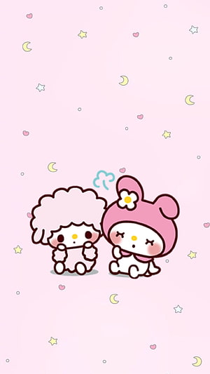 Cute My Melody and Pochacco Sanrio Characters on Pastel Pink Background HD phone wallpaper