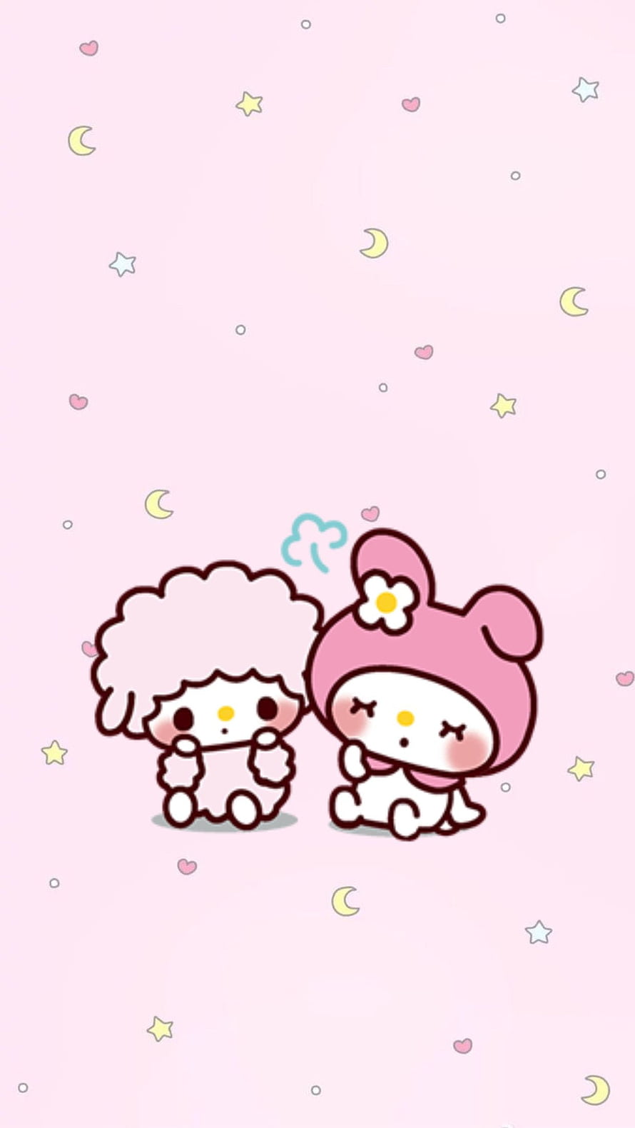 Cute My Melody and Pochacco Sanrio Characters on Pastel Pink Background HD phone wallpaper