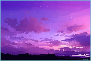 Dreamy Purple Twilight Sky with Soft Clouds and Starry Night Landscape HD wallpaper