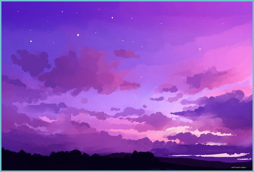 Dreamy Purple Twilight Sky with Soft Clouds and Starry Night Landscape HD wallpaper