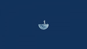 Minimalist Astronaut Mowing the Moon in Deep Blue Space HD wallpaper