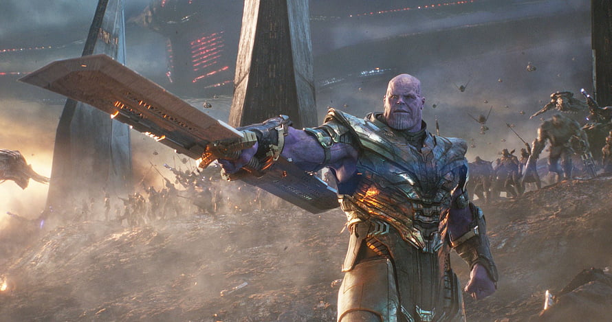 Thanos wielding a massive blade on a battlefield in Avengers Endgame HD wallpaper