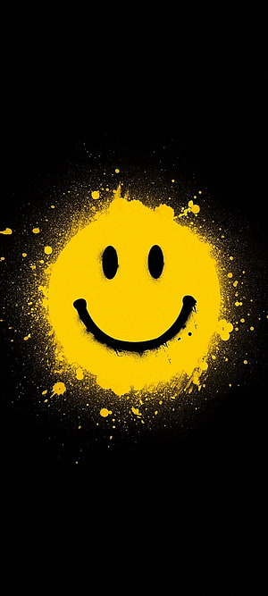Yellow Spray Paint Smile Face On Black Background HD phone wallpaper