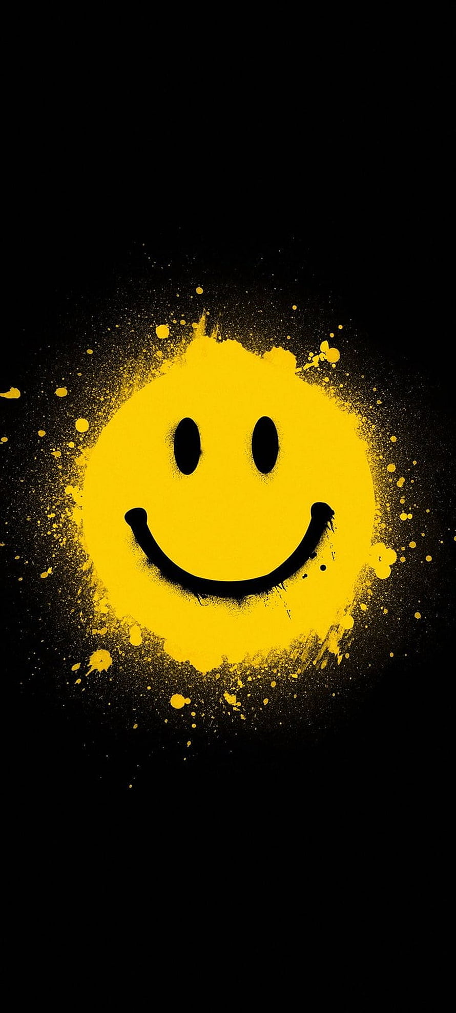 Yellow Spray Paint Smile Face On Black Background HD phone wallpaper
