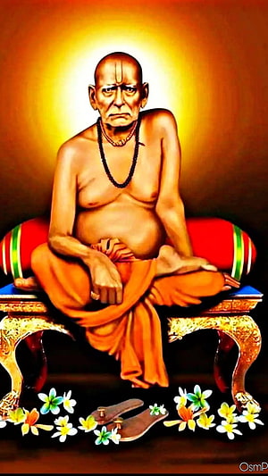 Swami Samarth Seated in Meditation with Sacred Halo and Floral Offerings HD phone wallpaper