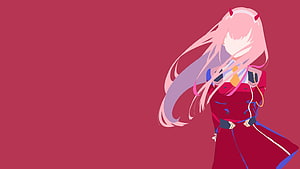 Zero Two Anime Character in Red Dress with Long Pink Hair and Small Horns HD wallpaper