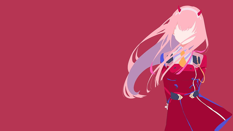 Zero Two Anime Character in Red Dress with Long Pink Hair and Small Horns HD wallpaper