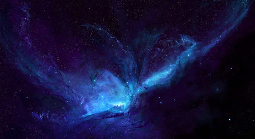 Vibrant Blue and Purple Cosmic Nebula with Swirling Gas Clouds and Distant Stars HD wallpaper