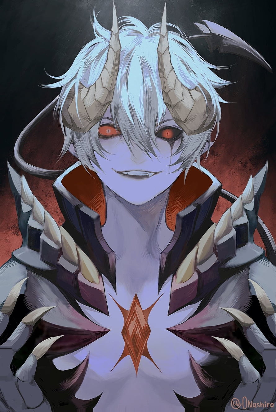 Dyrroth from Mobile Legends in ornate spiked armor with glowing red eyes and white horns HD phone wallpaper