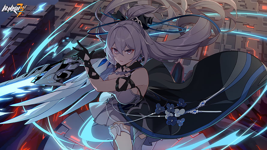 Bronya Zaychik from Honkai Impact 3rd in Dynamic Action Pose with Glowing Blue Energy Effects HD wallpaper