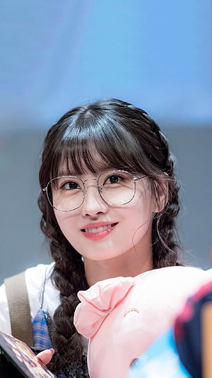 Momo from Twice Wearing Round Glasses and Braided Hair at a Fan Event HD phone wallpaper