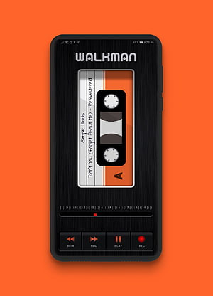 Retro Sony Walkman Cassette Player Interface on Smartphone Screen with Orange Background, Contest Walkman : androidthemes, Sony Walkman HD phone wallpaper