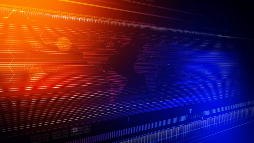 Futuristic Digital World Map with Neon Orange and Blue Data Streams HD wallpaper
