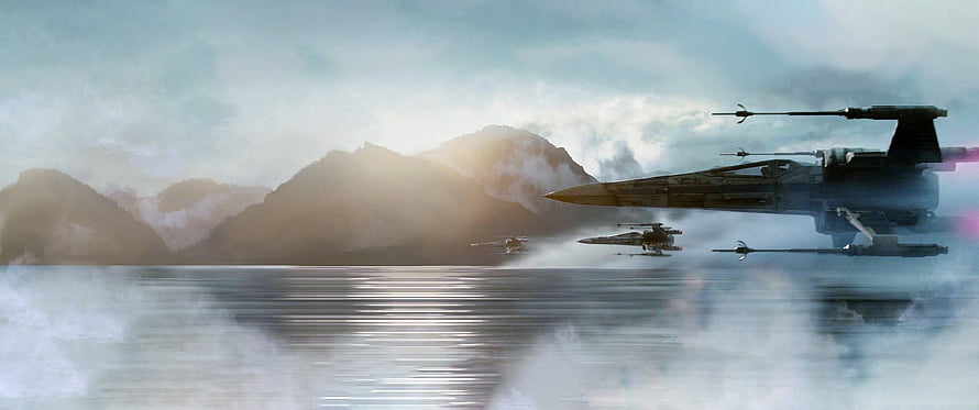 Star Wars X-Wing Starfighters Flying Over Misty Mountain Lake HD wallpaper
