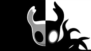Hollow Knight Ghost Ultra Minimalist Black and White Split Design HD wallpaper