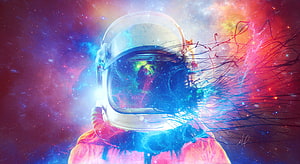 Cosmic Astronaut Portrait With Nebula Reflection And Flowing Energy Lines HD wallpaper