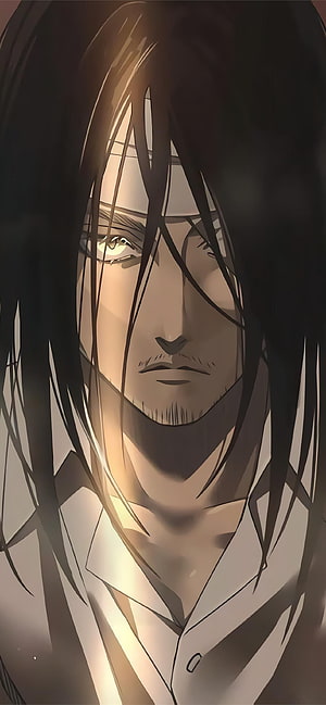 Eren Yeager Anime Portrait With Long Hair And Intense Gaze HD phone wallpaper