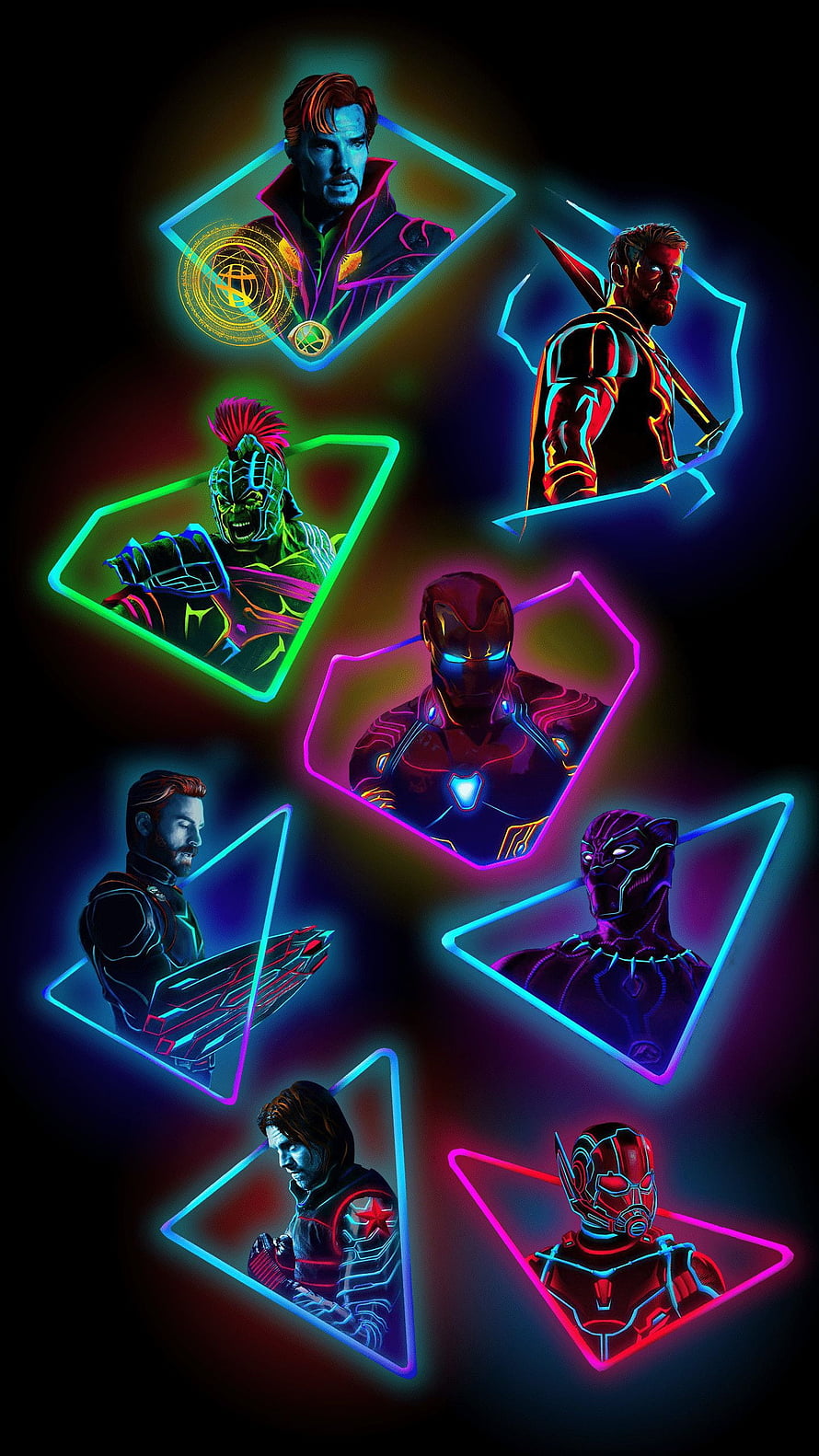 Neon Avengers Team Portrait With Doctor Strange, Thor, Hulk, Iron Man, Captain America, Black Panther, Winter Soldier, Ant-Man, Avengers, marvels, super heros HD phone wallpaper