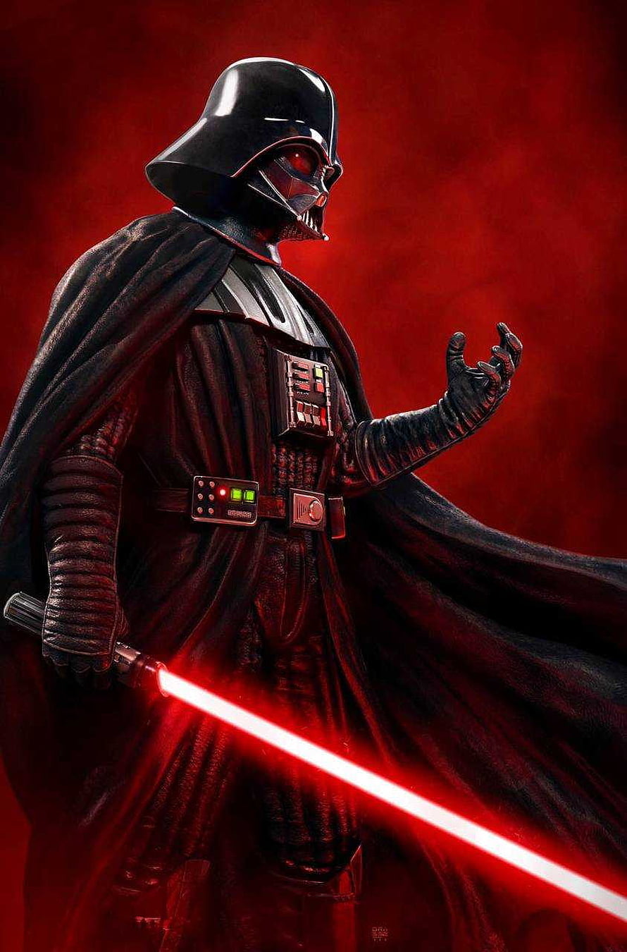 Darth Vader wielding red lightsaber against dark red background HD phone wallpaper