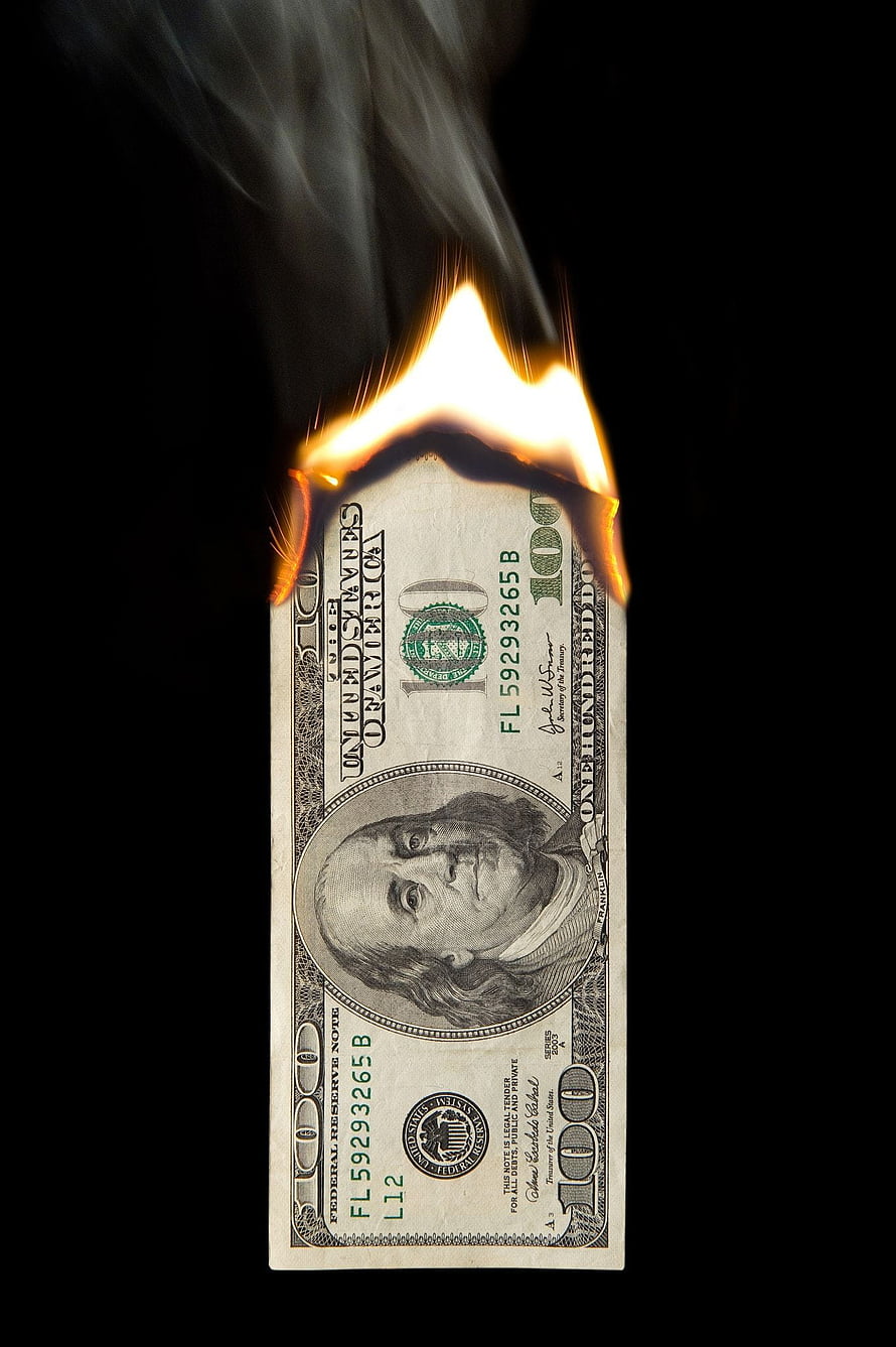 Burning One Hundred Dollar Bill with Flames and Smoke on Black Background HD phone wallpaper