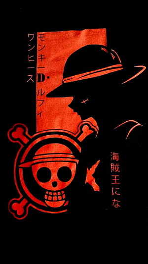Monkey D. Luffy Silhouette and Straw Hat Pirates Jolly Roger Red and Black Anime Wallpaper HD phone wallpaper