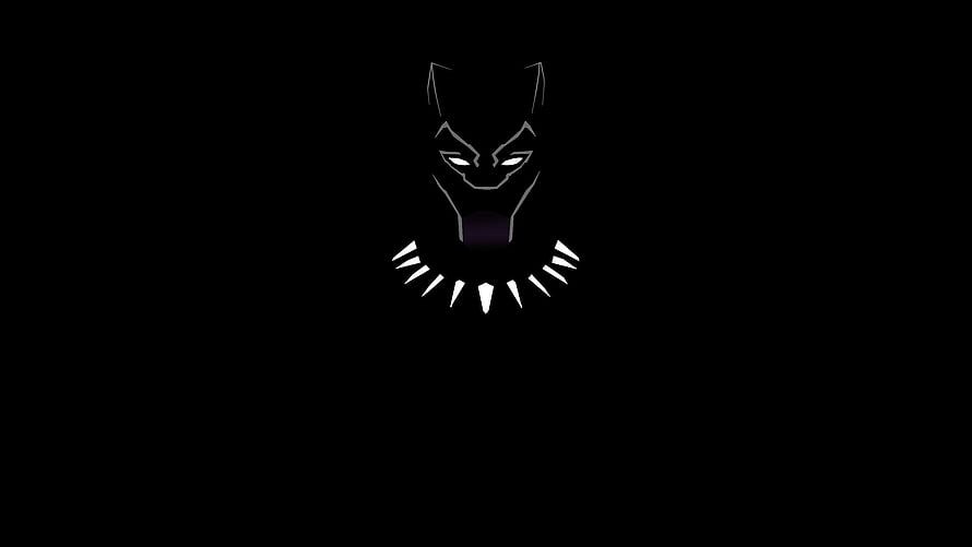 Minimalist Black Panther Mask Line Art on Black Background HD wallpaper