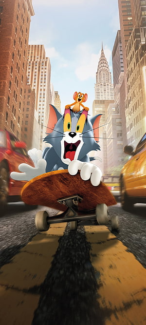 Tom and Jerry Skateboarding Through New York City Streets HD phone wallpaper