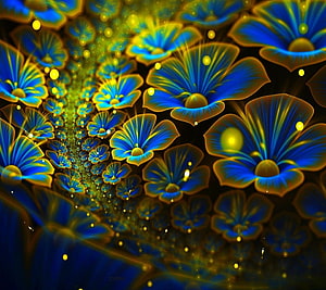 Abstract Blue and Yellow Fractal Flowers Wallpaper HD wallpaper