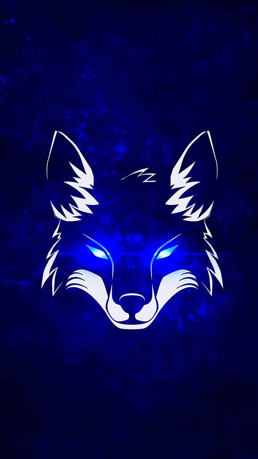 Stylized White Wolf Head With Glowing Blue Eyes On Dark Blue Background HD phone wallpaper