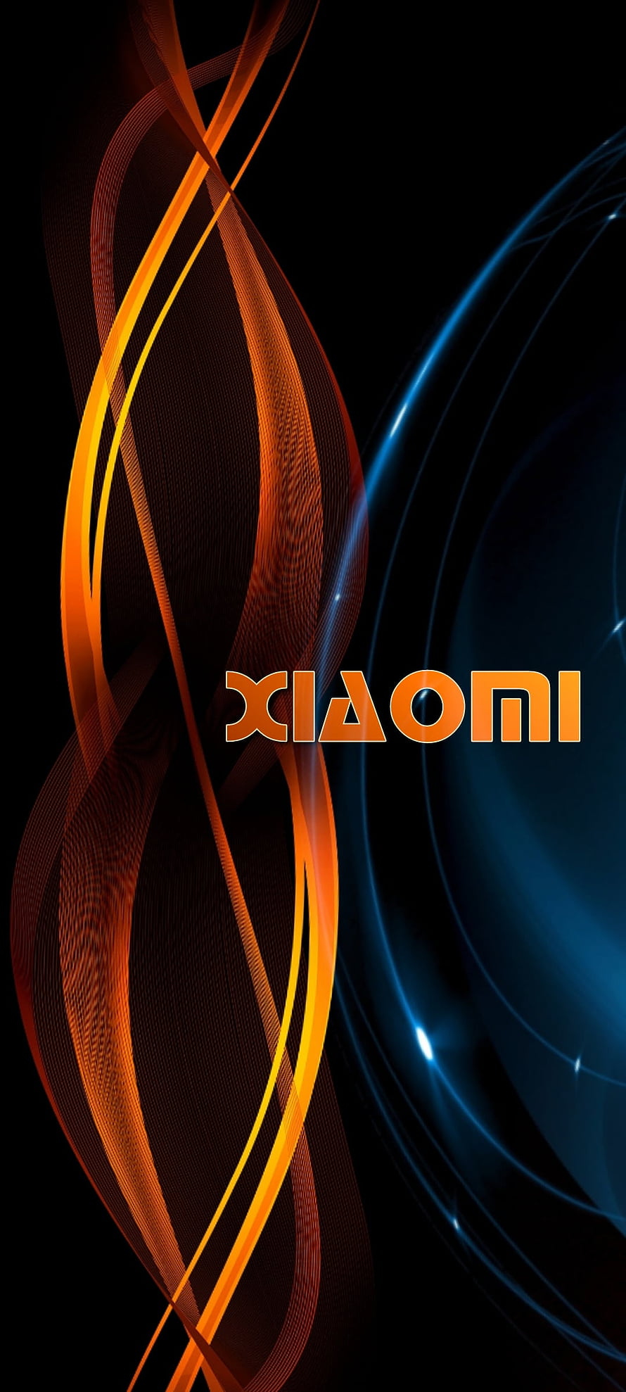 Xiaomi Abstract Orange and Blue Light Streaks on Black Background HD phone wallpaper
