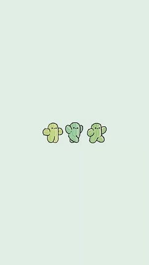 Three Cute Kawaii Cactus Characters on a Soft Mint Green Background HD phone wallpaper