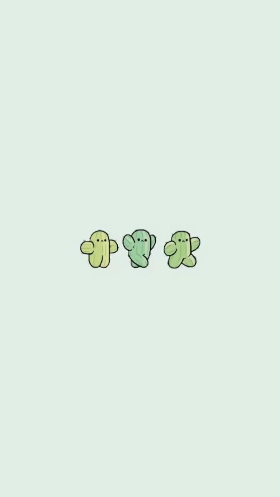 Three Cute Kawaii Cactus Characters on a Soft Mint Green Background HD phone wallpaper