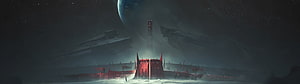 Destiny 2 Space Station Concept Art with Massive Starships and Distant Planet HD wallpaper