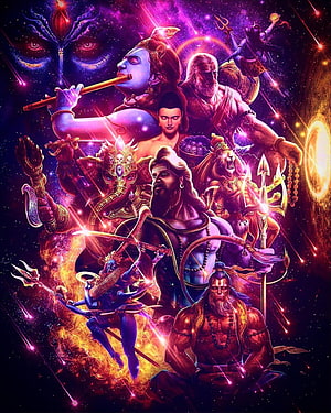 Vibrant Digital Art of Hindu Deities Including Krishna, Shiva, Ganesha, and Hanuman in Cosmic Setting, Hindu Gods in . Lord hanuman , Lord shiva pics, Angry lord shiva, Indian God HD phone wallpaper