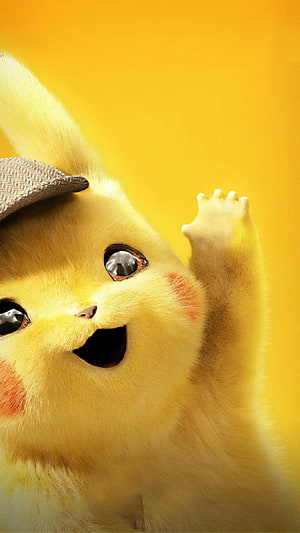 Detective Pikachu Waving Hand Close-Up Wallpaper HD phone wallpaper