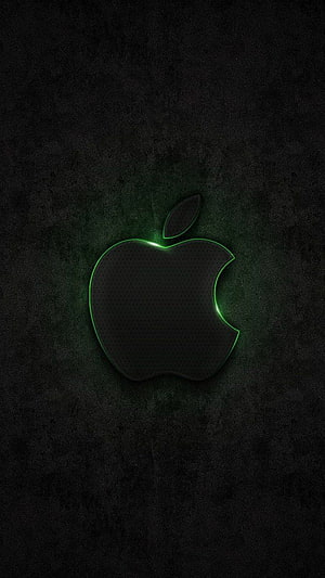 Dark Apple Logo With Neon Green Glow On Textured Black Background HD phone wallpaper