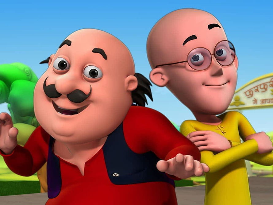 Motu Patlu cartoon characters standing together in a colorful outdoor scene HD wallpaper