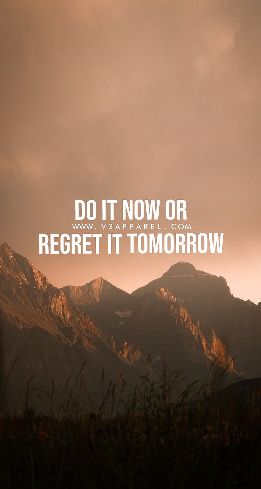 Mountain Peak at Golden Hour with Motivational Fitness Quote Overlay HD phone wallpaper