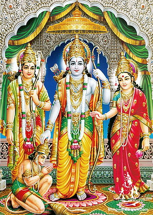 Lord Rama, Sita, and Hanuman in Traditional Indian Temple Art, Ram Sita Hanuman , Ramji HD phone wallpaper