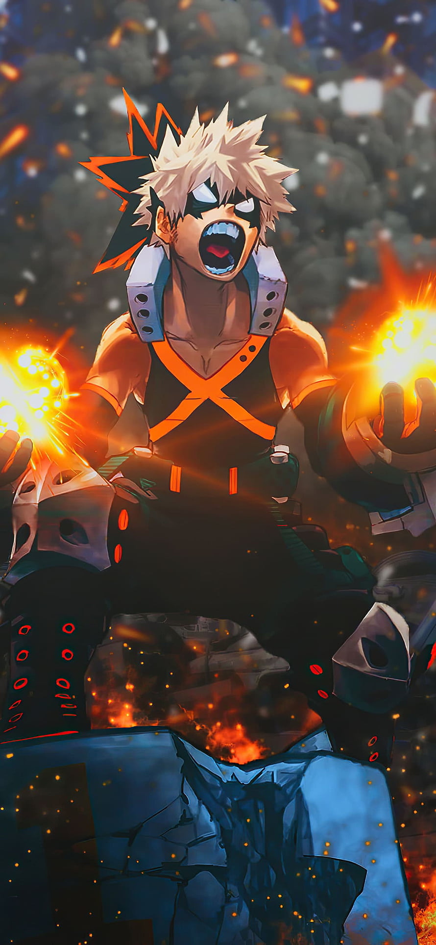 Katsuki Bakugo Explosive Action Scene Wallpaper HD phone wallpaper